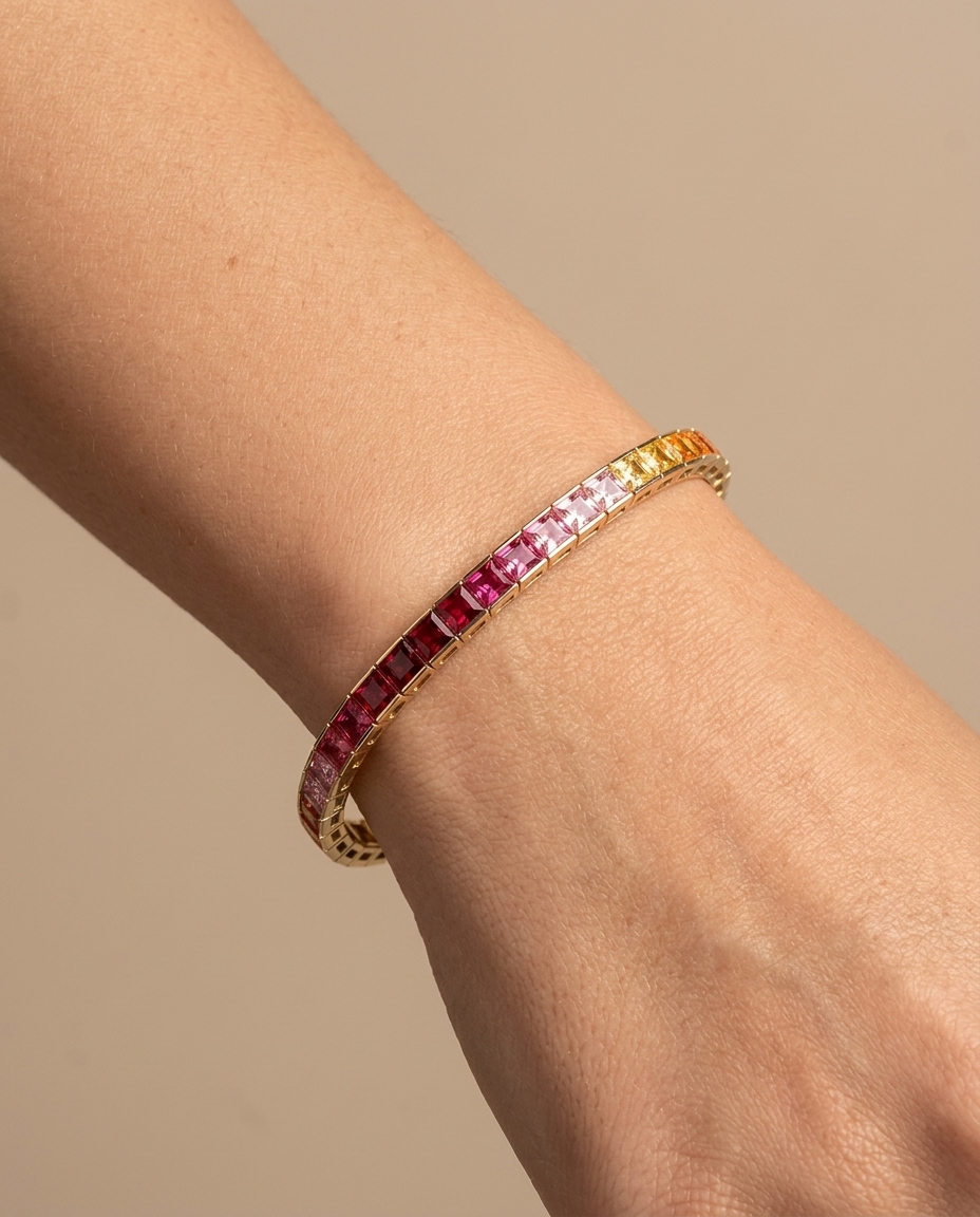 Rainbow Bracelet Synthetic Stones in Yellow Gold on model