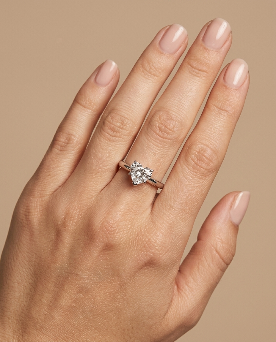 Heart Engagement Ring with GIA in White Gold on model