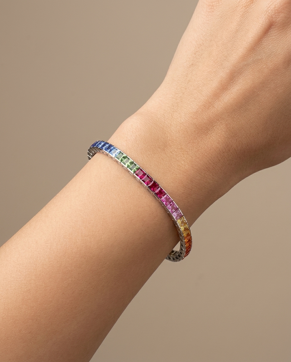 Rainbow Bracelet Synthetic Stones in White Gold on model