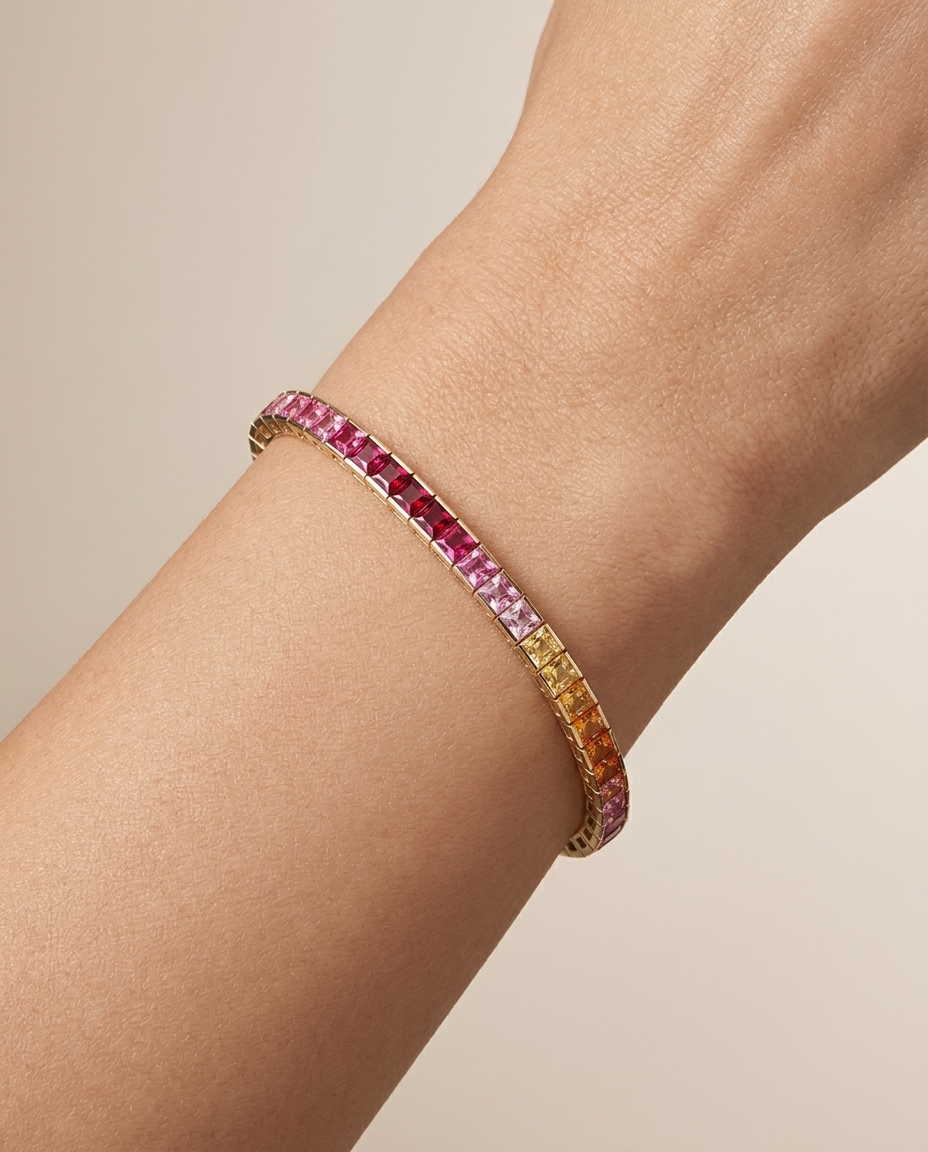 Rainbow Bracelet Synthetic Stones in White Gold on model
