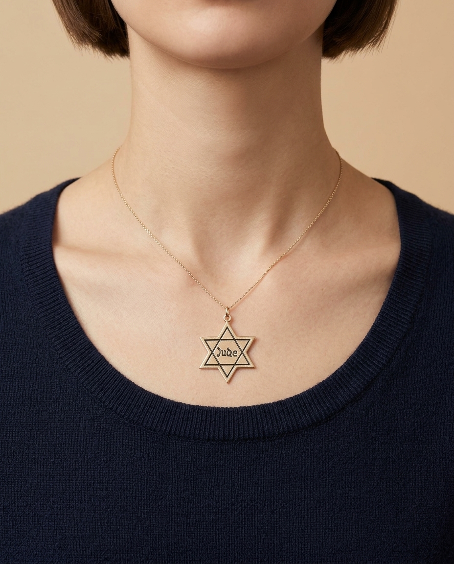 Star of David Pendant in White Gold on model