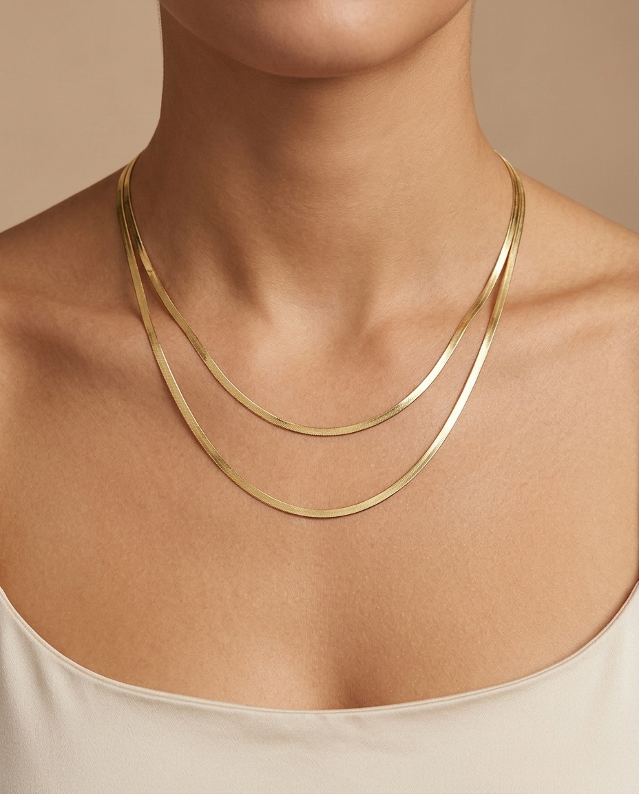 14KT Herringbone Chain on model
