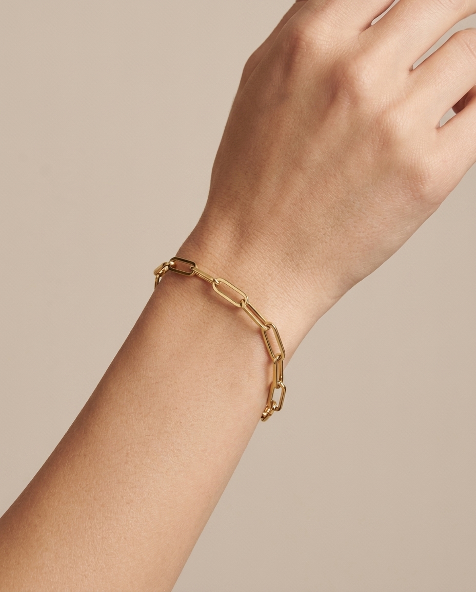 14KT Gold Paperclip Braclet on model