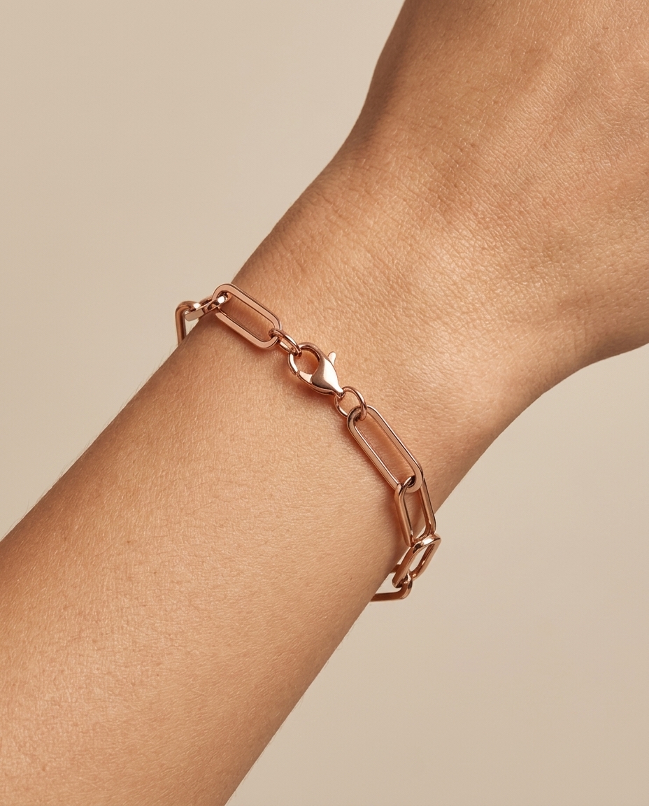 14KT Rose Gold Paperclip Braclet on model