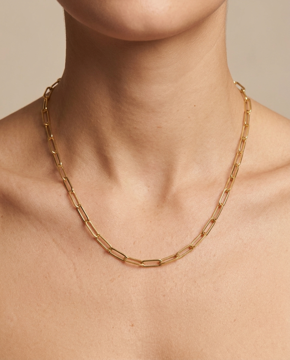 14KT Gold Paperclip Braclet on model