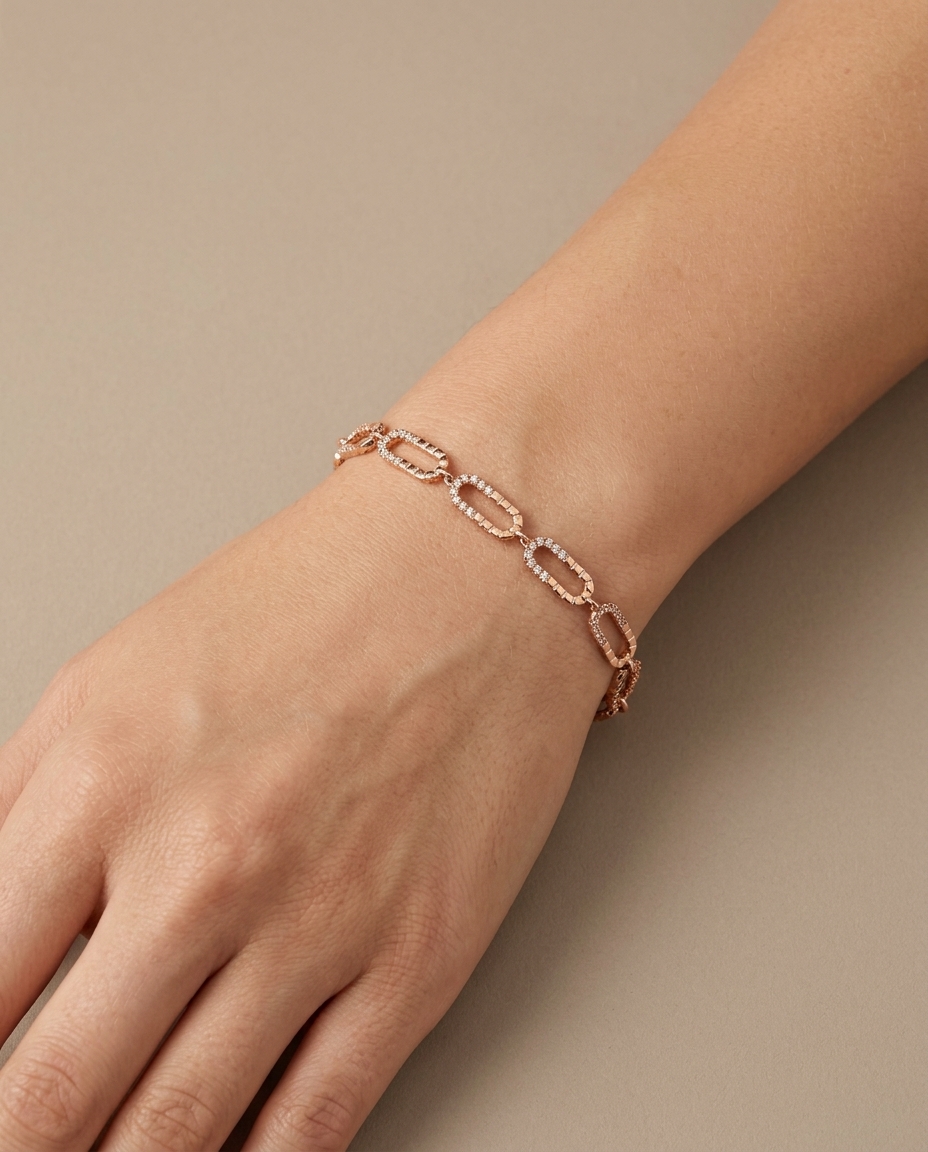 Diamond Paperclip Bracelet on model