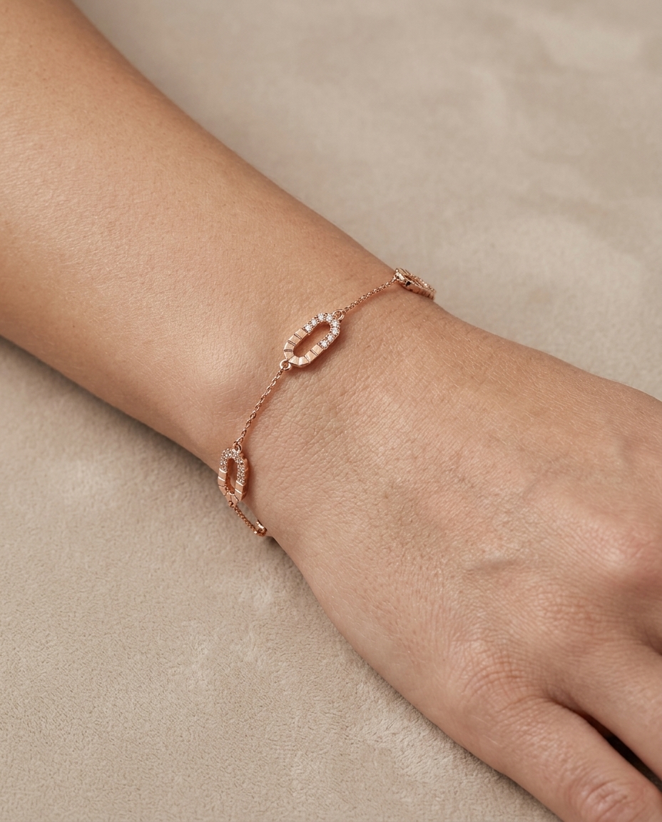 Diamond Station Paperclip Bracelet on model