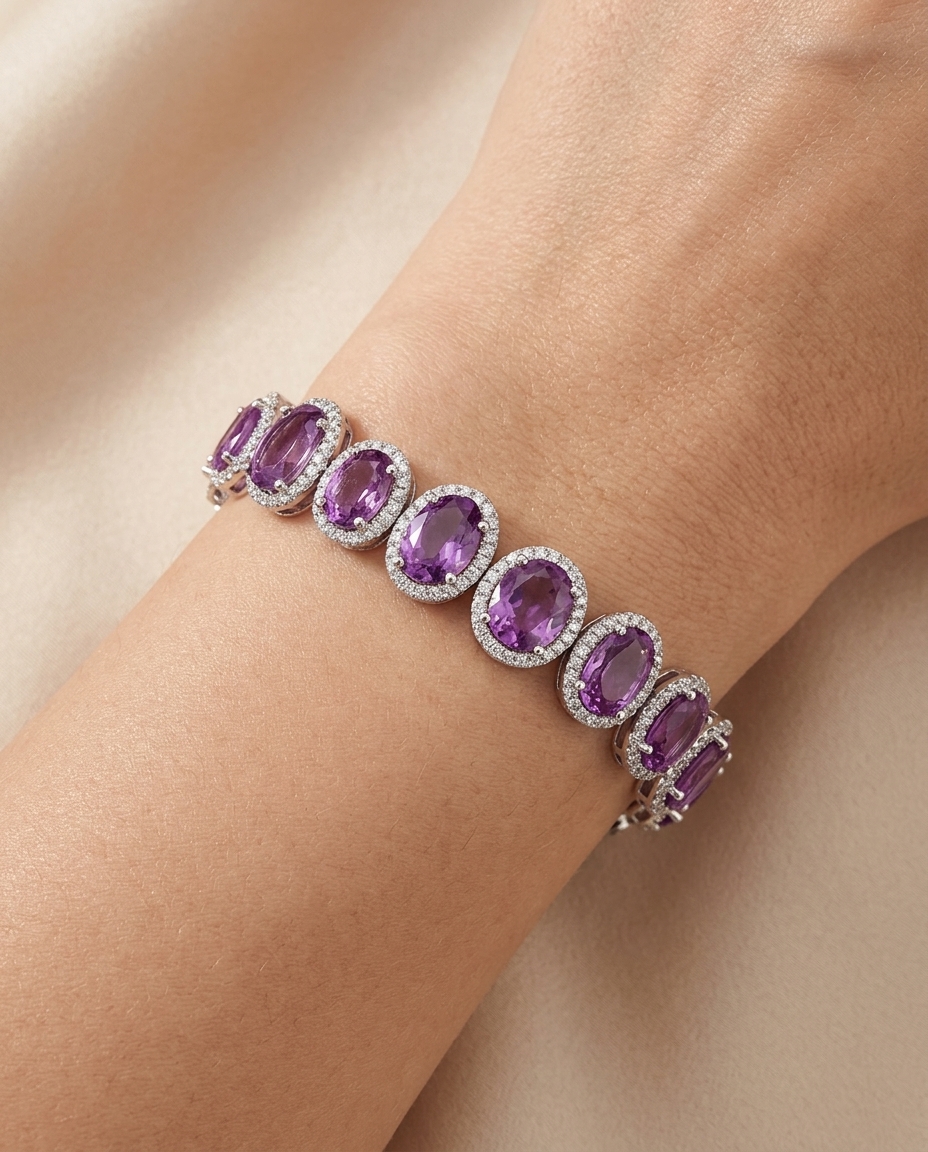 14KT Diamond Pink Sapphire Rosecut Bracelet on model