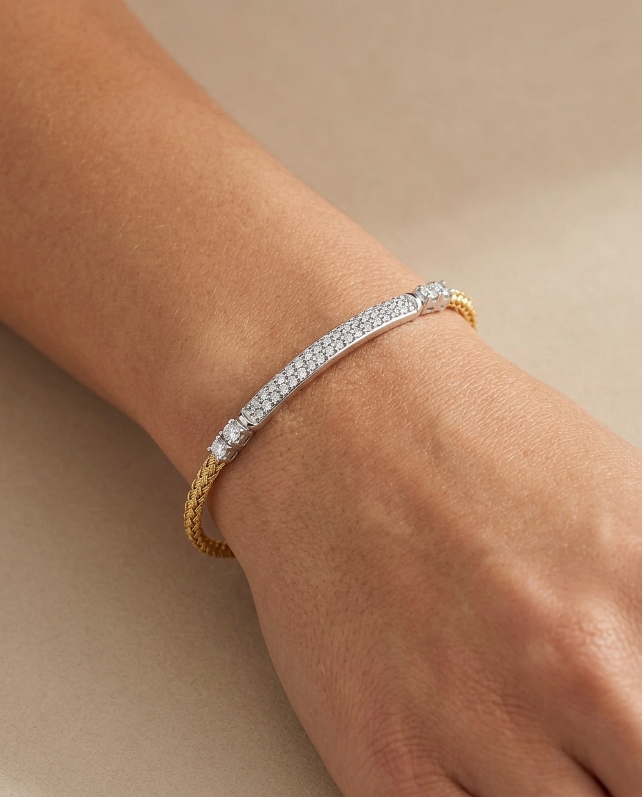 14KT Yellow Gold Diamond Bangle on model