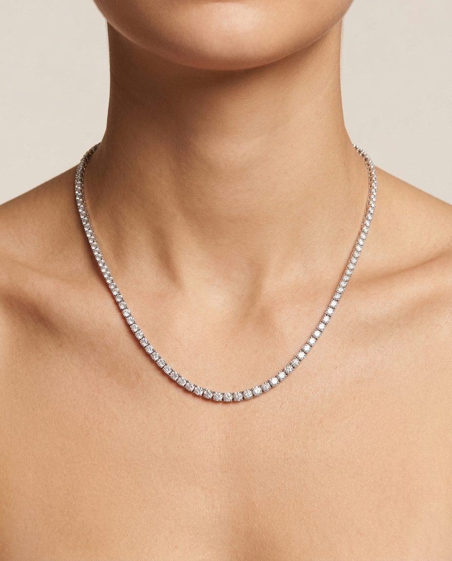 14KT Diamond Tennis Necklace on model