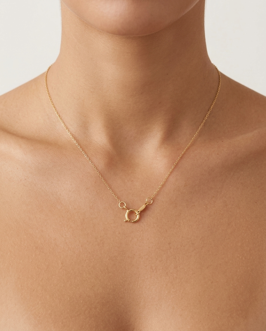14KT Gold Flat Paperclip Necklace on model
