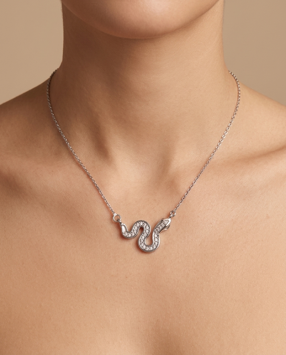 Diamond Snake Necklace on model
