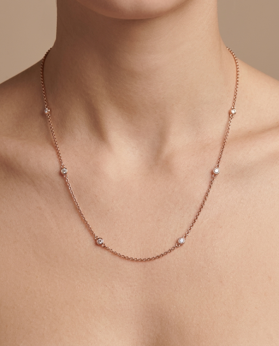 14KT Diamond Station Necklace on model