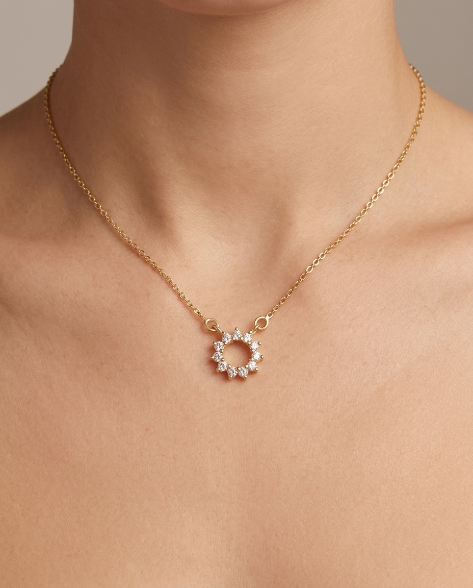 Diamond Open Circle Necklace on model