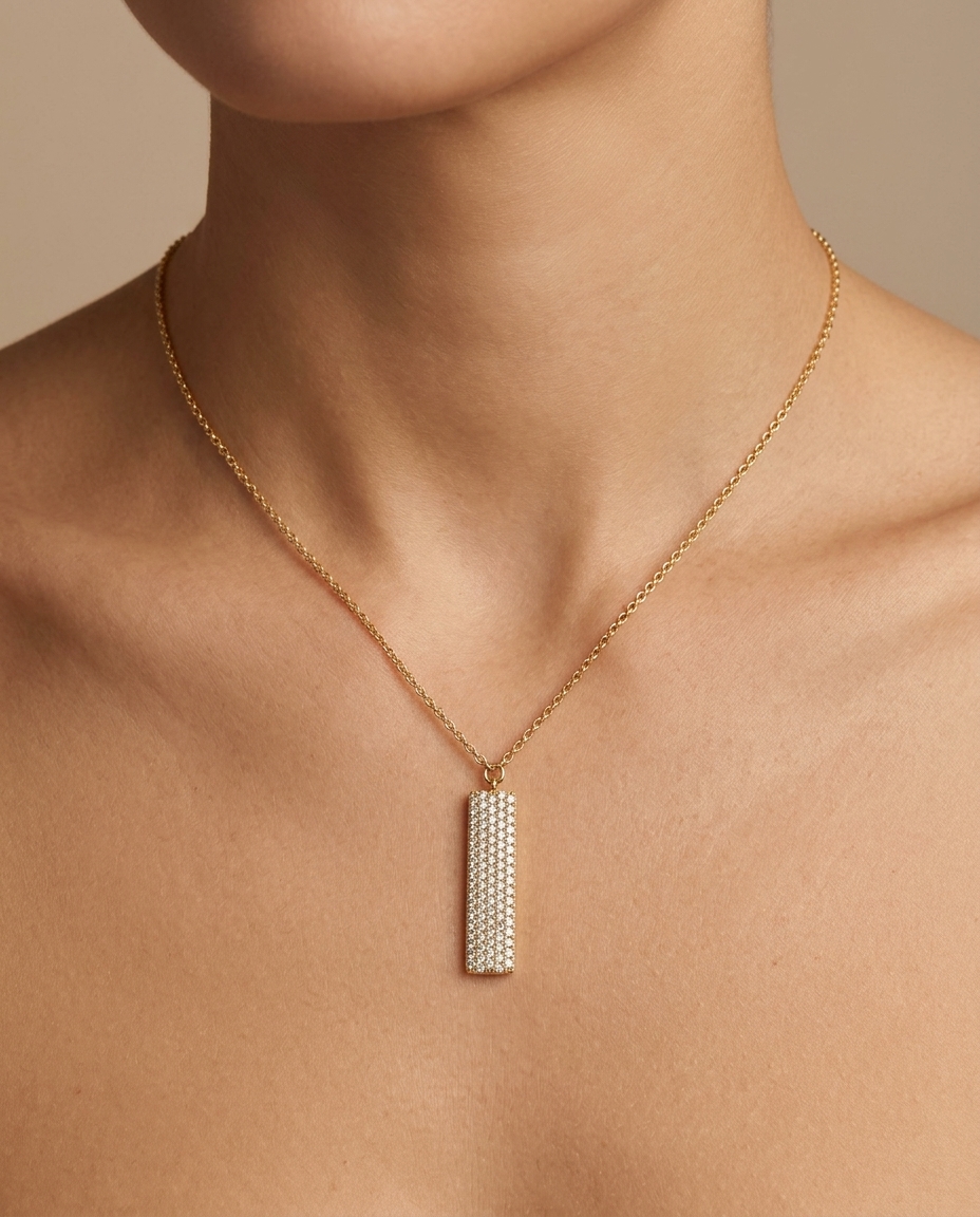 14KT Yellow Gold Diamond Necklace on model