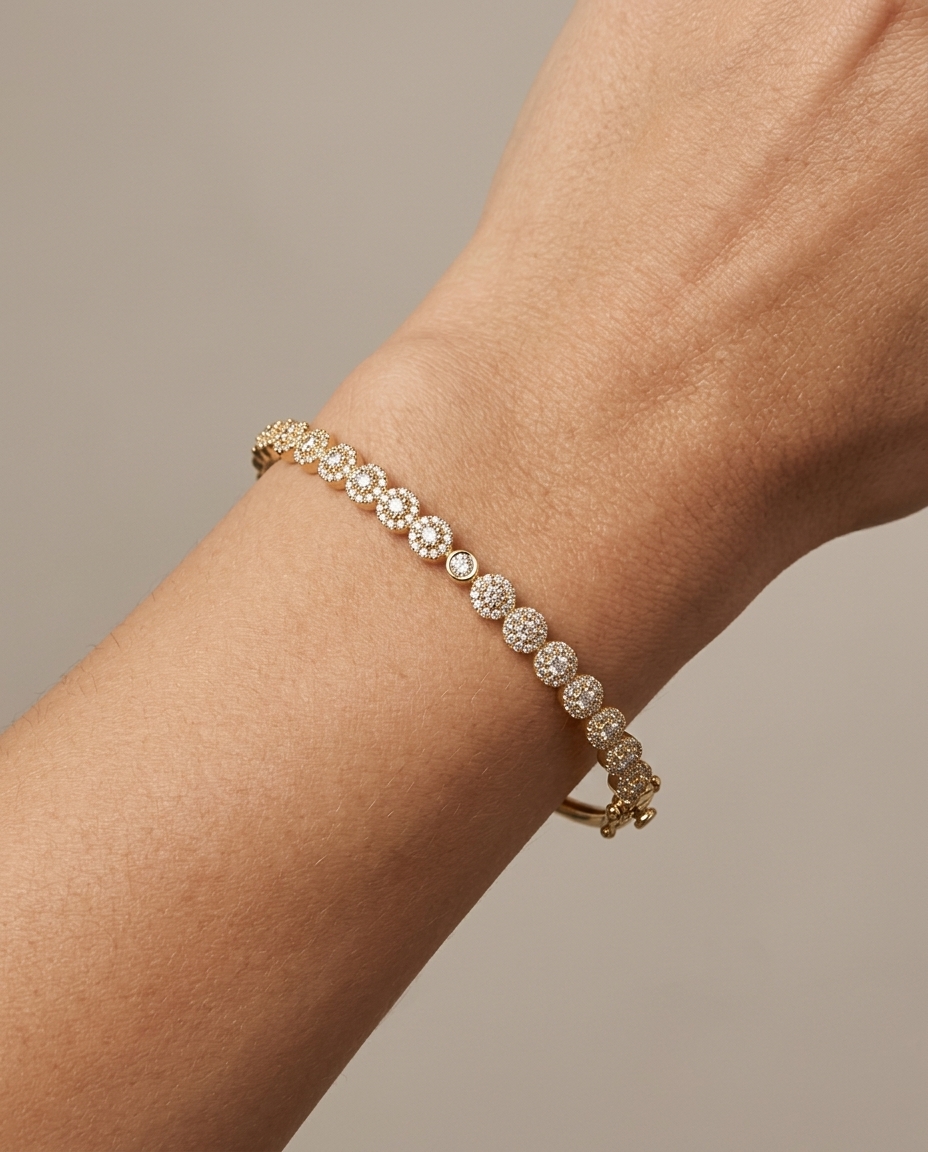 14KT Yellow Gold Diamond Bangle on model