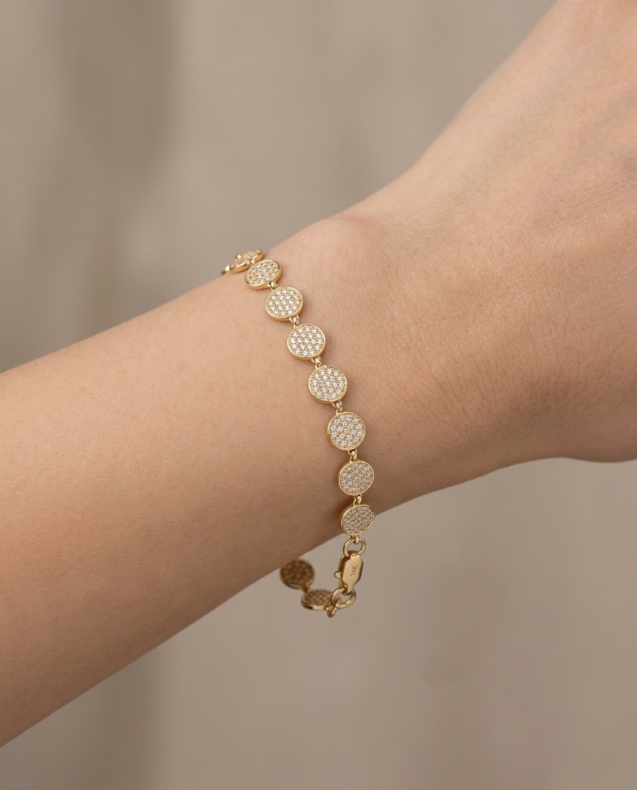 Diamond Round Disk Bracelet on model