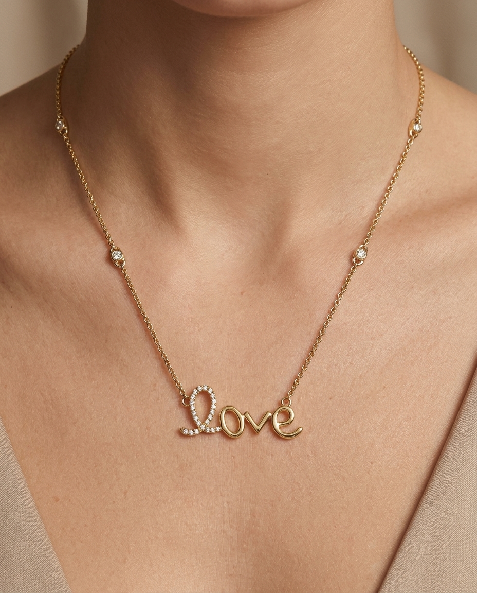 Diamond Love Necklace on model