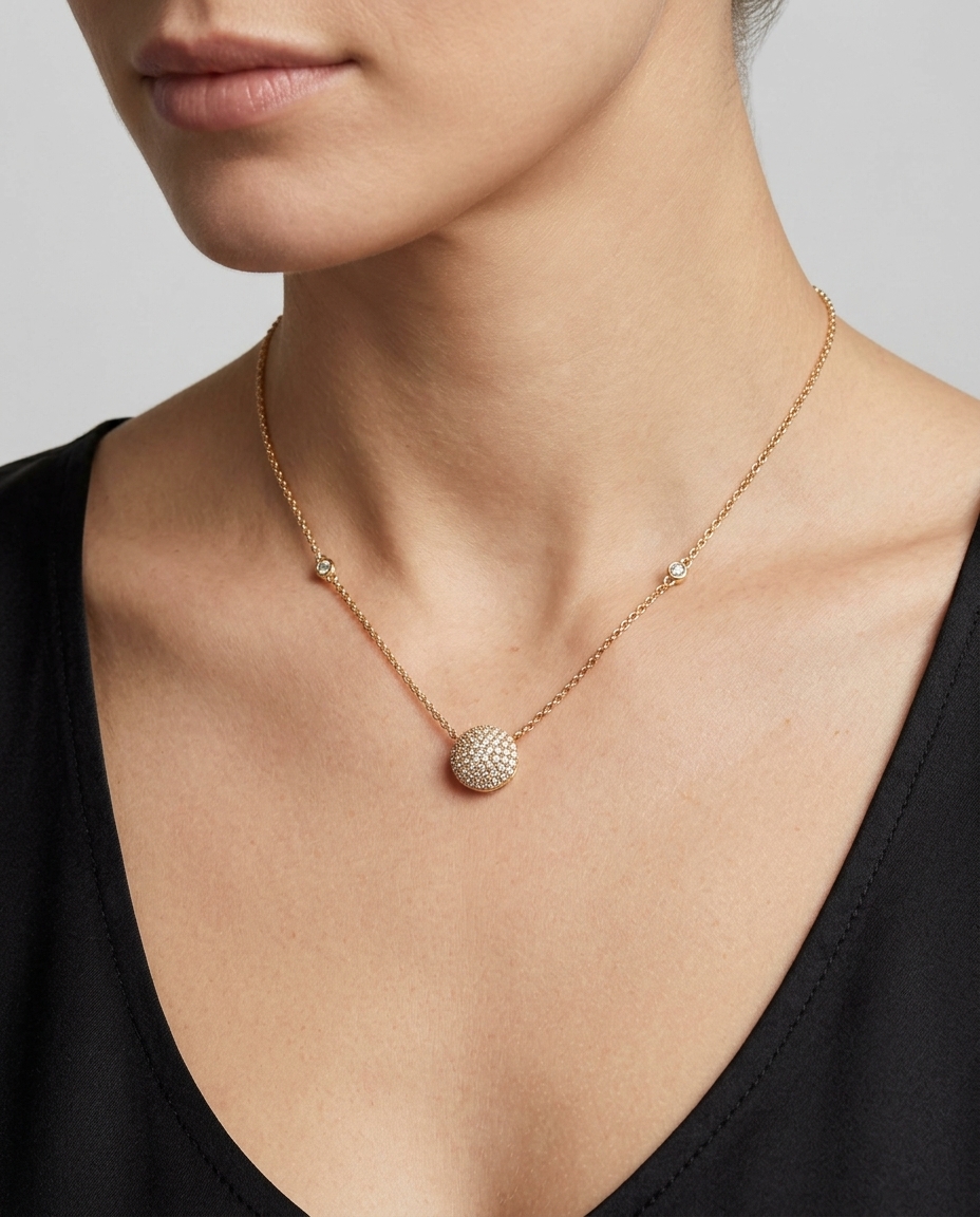 14KT Yellow Gold Diamond Necklace on model