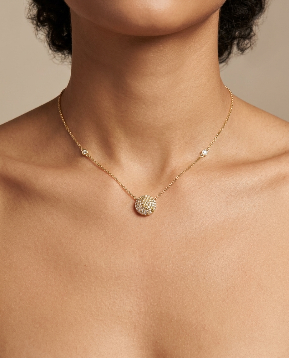 14KT Yellow Gold Diamond Necklace on model