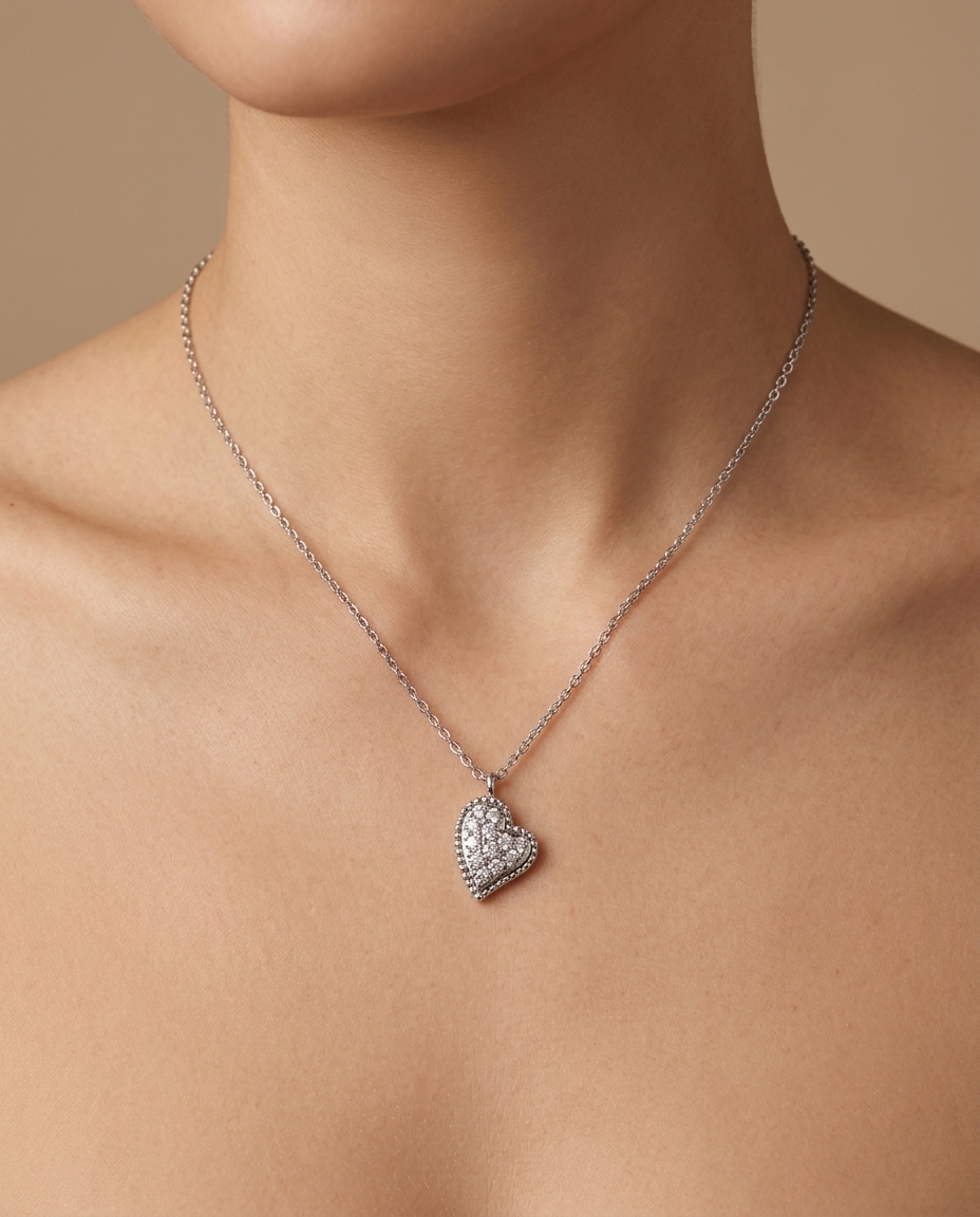 Diamond Heart Necklace on model
