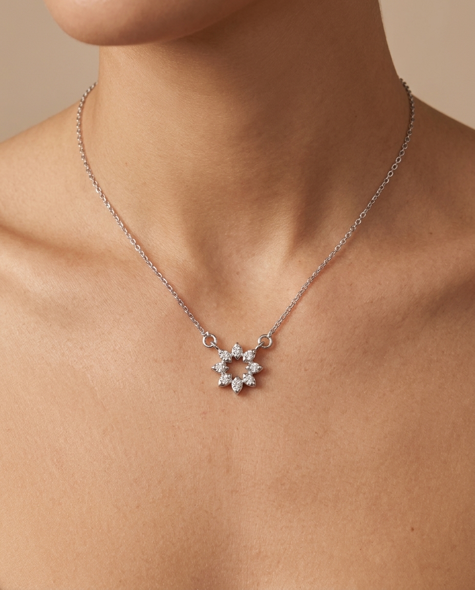 Diamond Open Circle Necklace on model