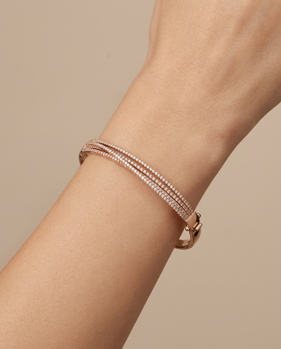 14KT Rose Gold Diamond Bangle on model