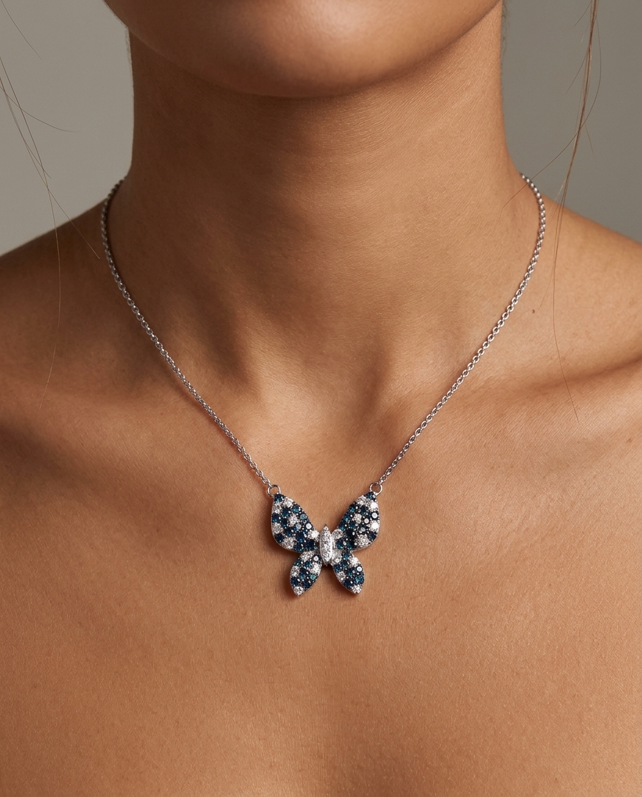 Diamond Butterfly Necklace on model