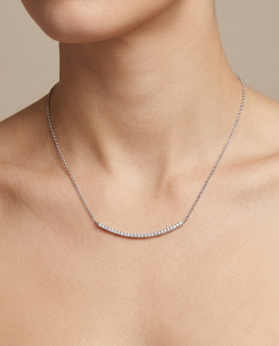 Diamond Curved Bar Necklace on model