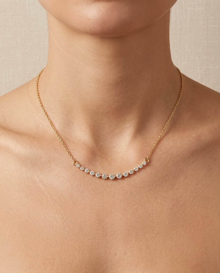 Diamond Curved Bar Necklace on model