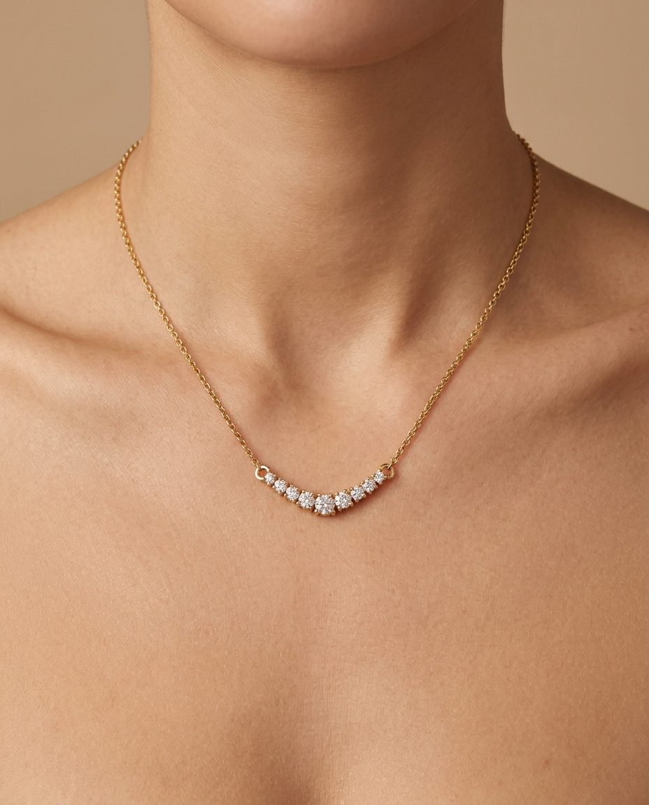 Diamond Curved Bar Necklace on model