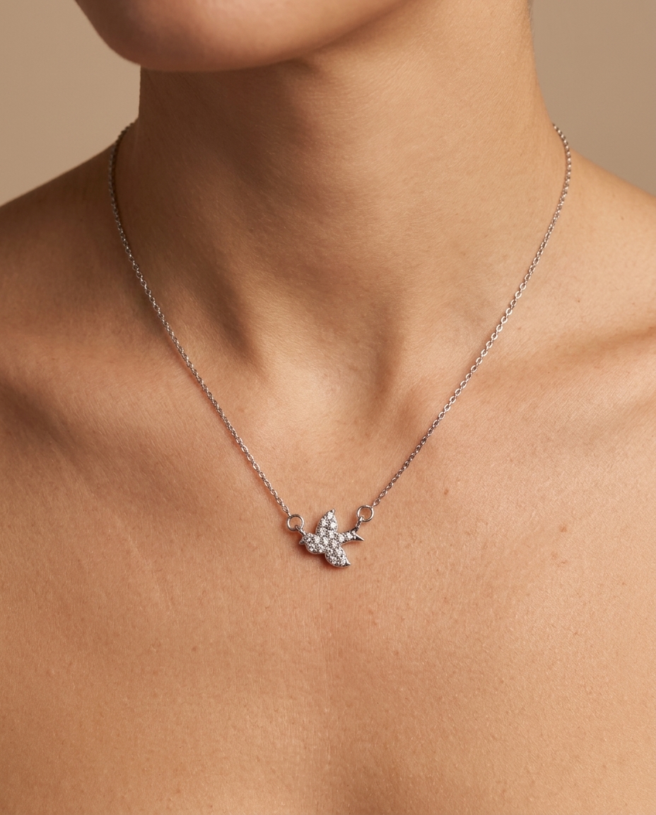 Diamond Bird Necklace on model