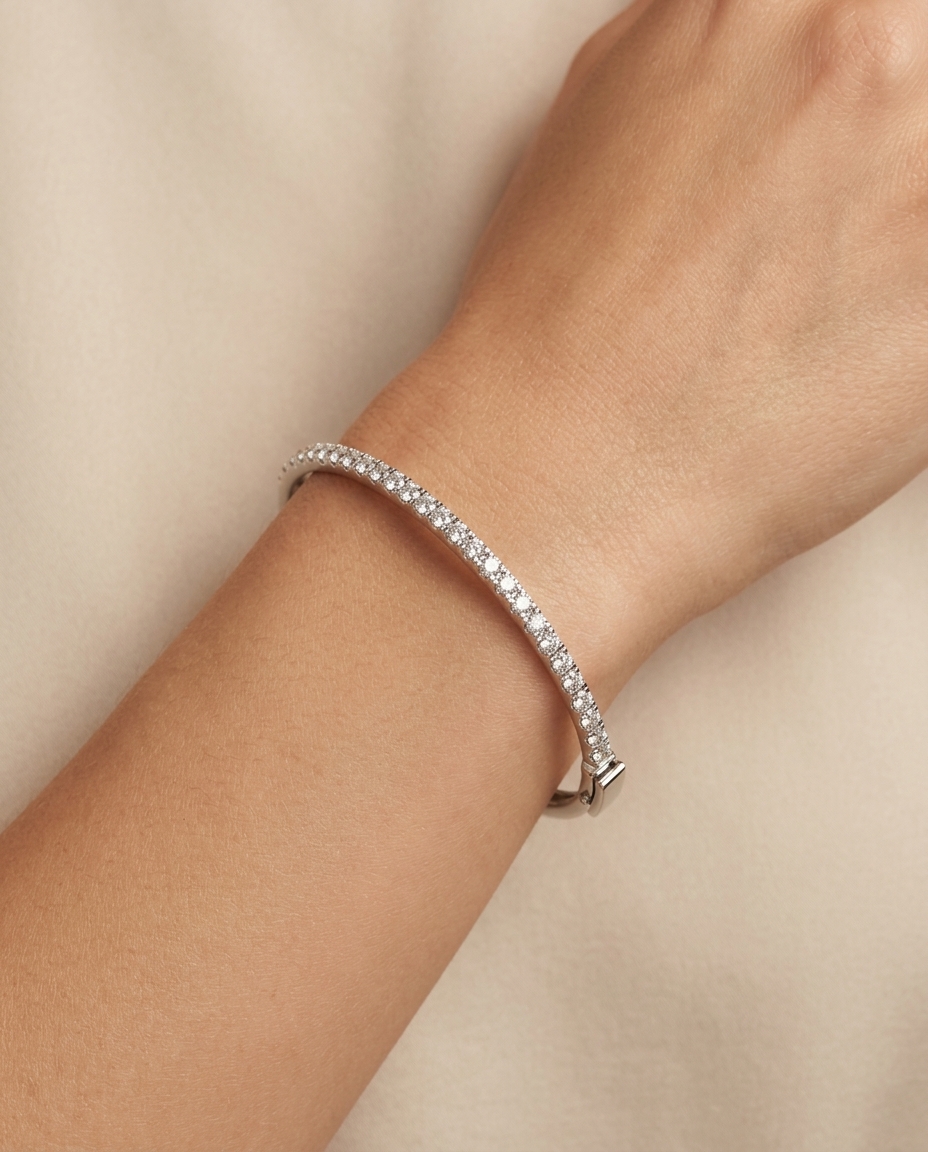 14KT White Gold Diamond Bangle on model
