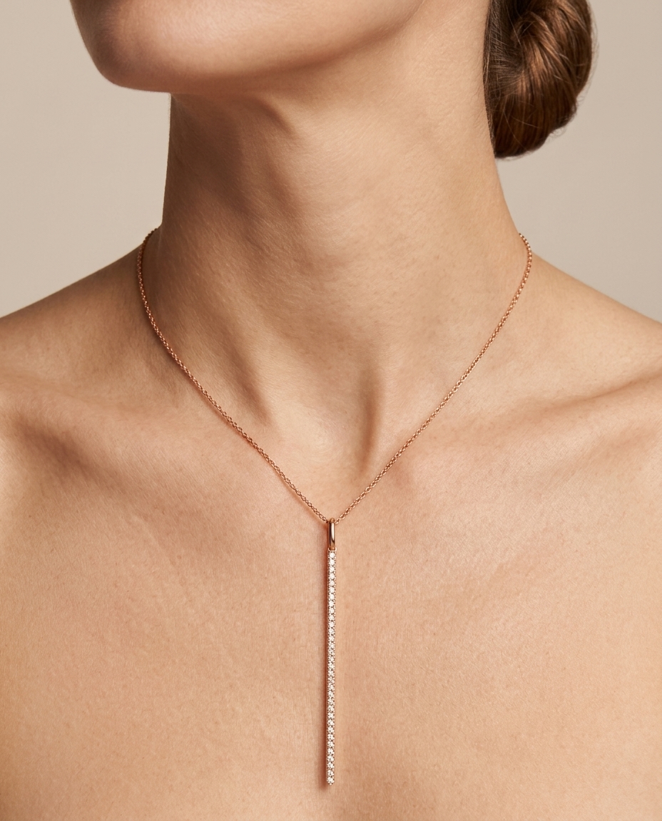 Diamond Bar Pendent Necklace on model