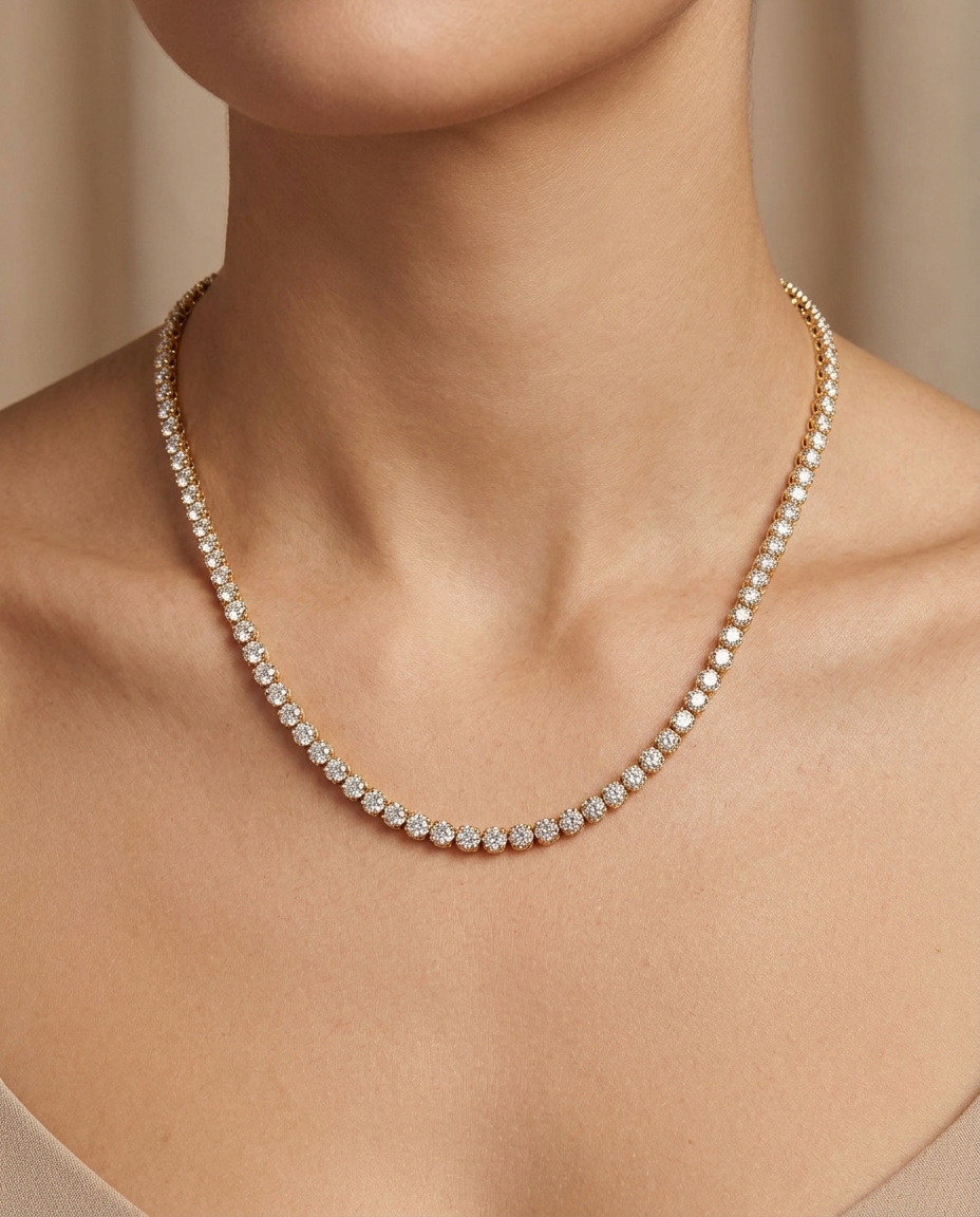 14KT Diamond Tennis Necklace on model