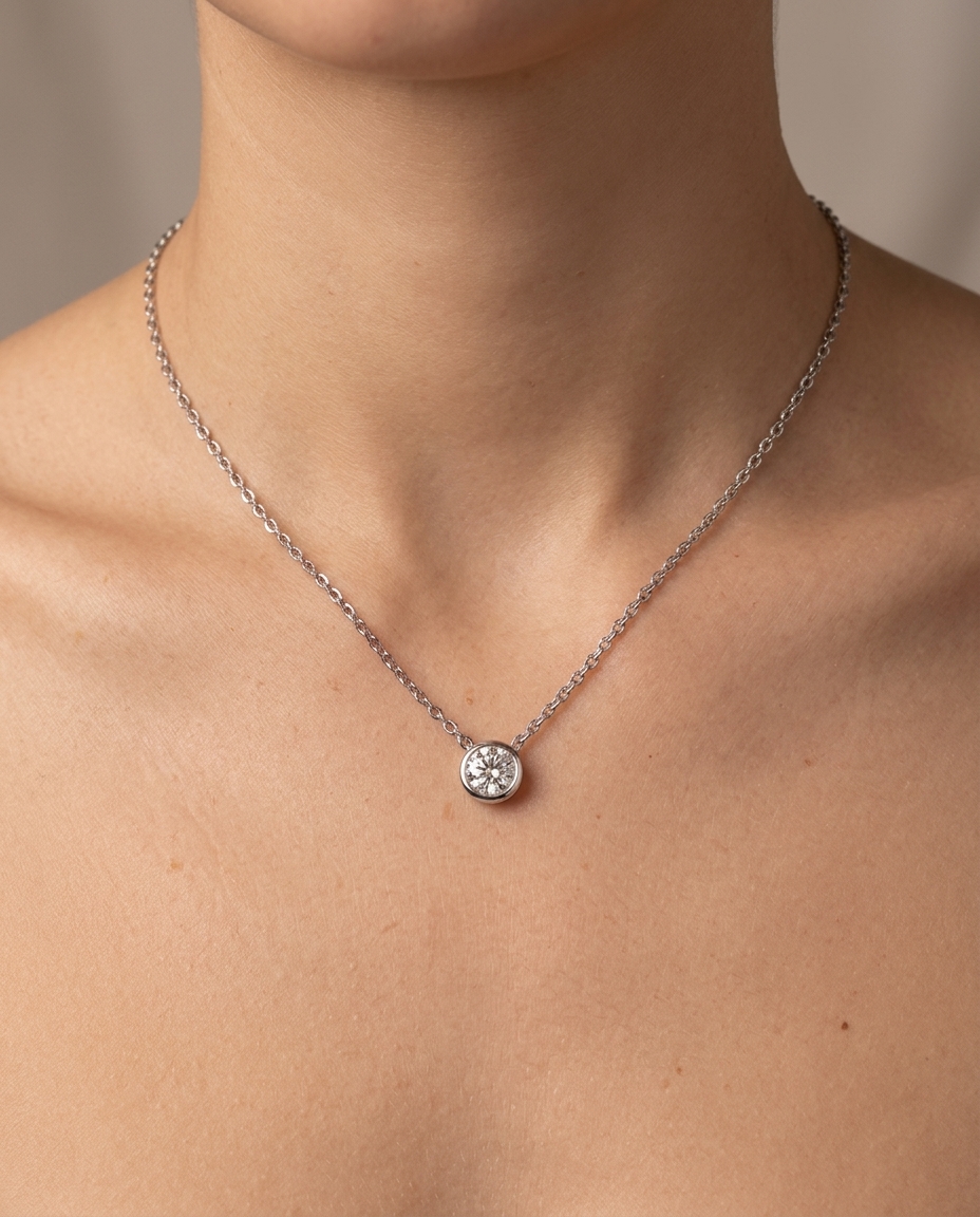 Diamond Round 1 Pcs Necklace on model