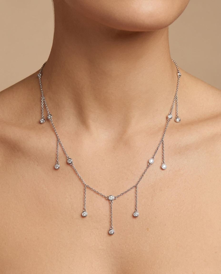 Diamond Dangling Necklace on model
