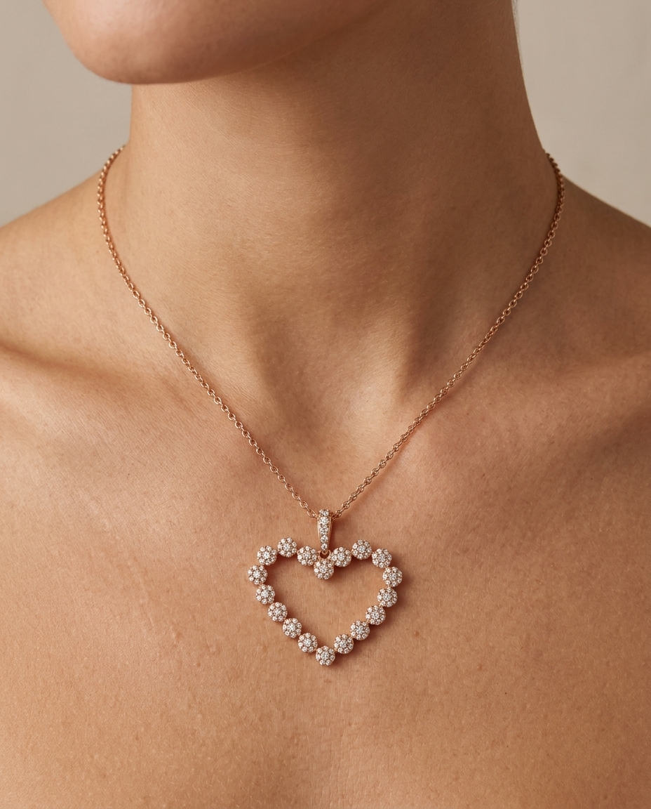 Diamond Heart Shape Necklace on model