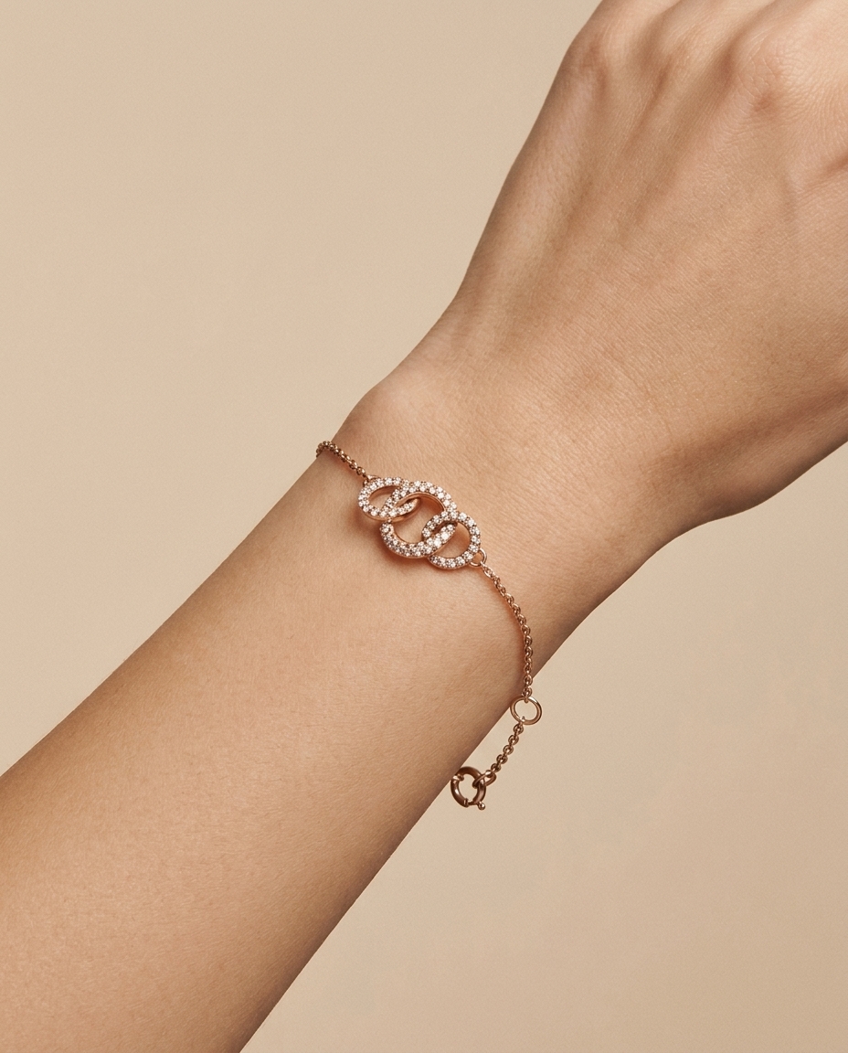 14KT Gold Diamond Chain Bracelet on model