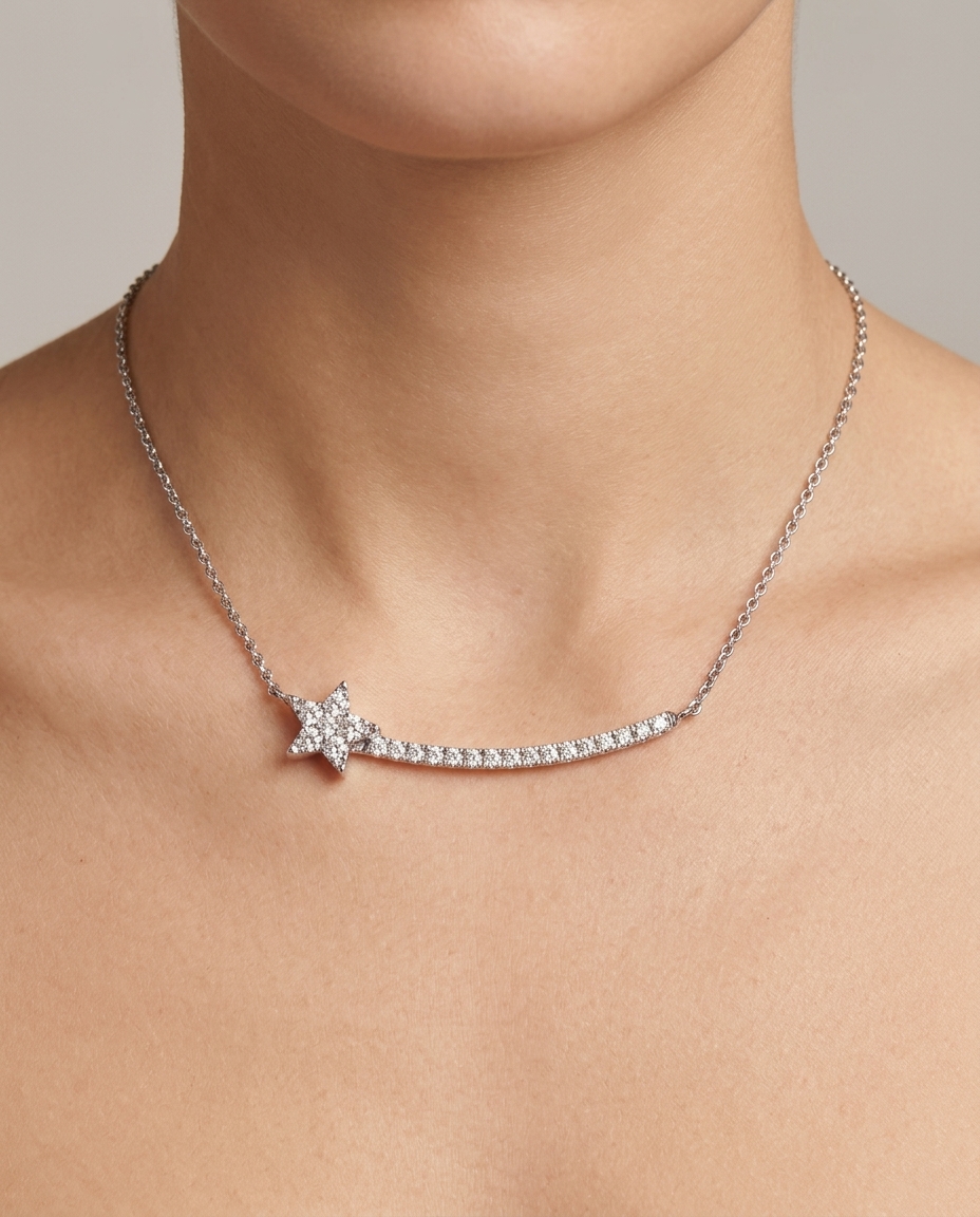 Diamond Star/Bar Curved Necklace on model