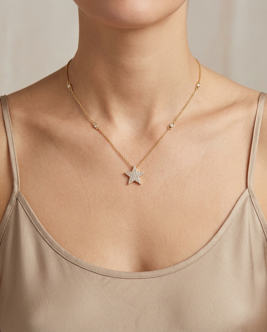 Diamond Star Necklace on model
