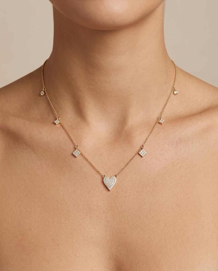 Diamond Heart Shape Necklace on model