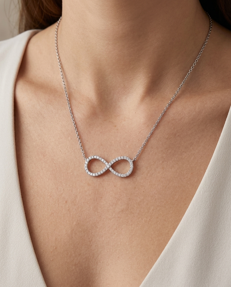Diamond Infinity Necklace on model