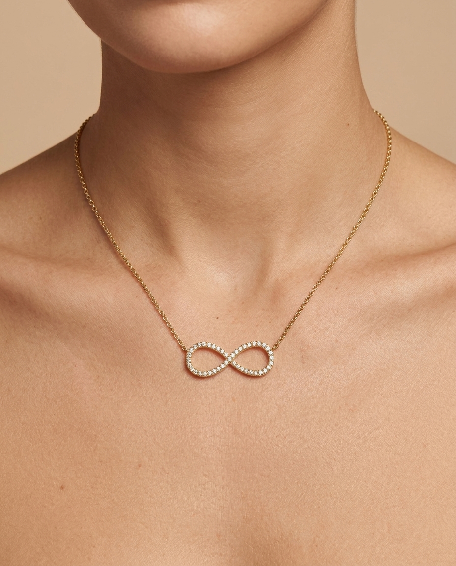 Diamond Infinity Necklace on model