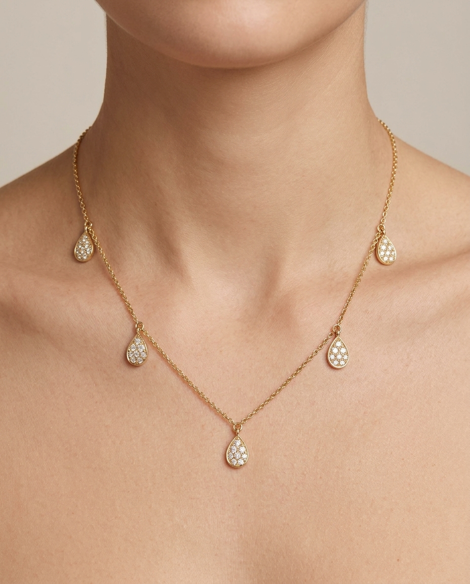 Diamond Pears Dangling Necklace on model