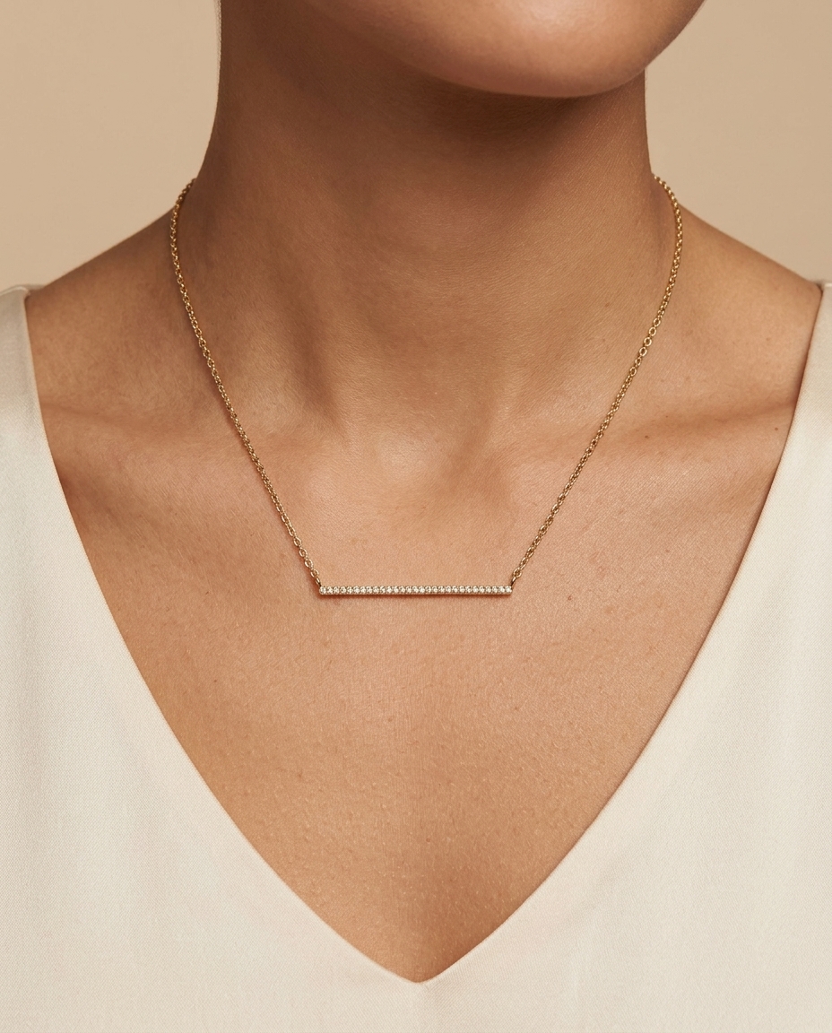 Diamond Bar Necklace on model