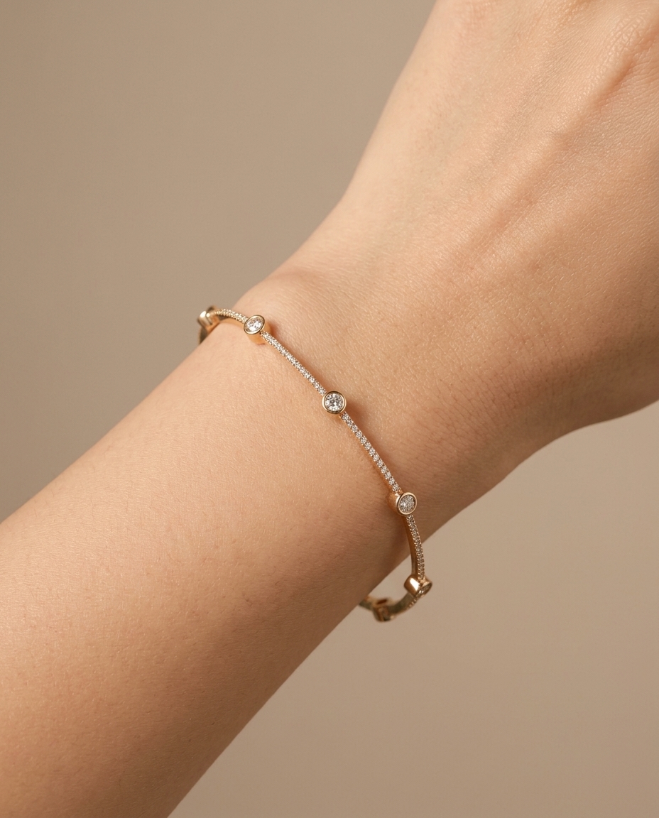 14KT Gold Diamond Bangle on model