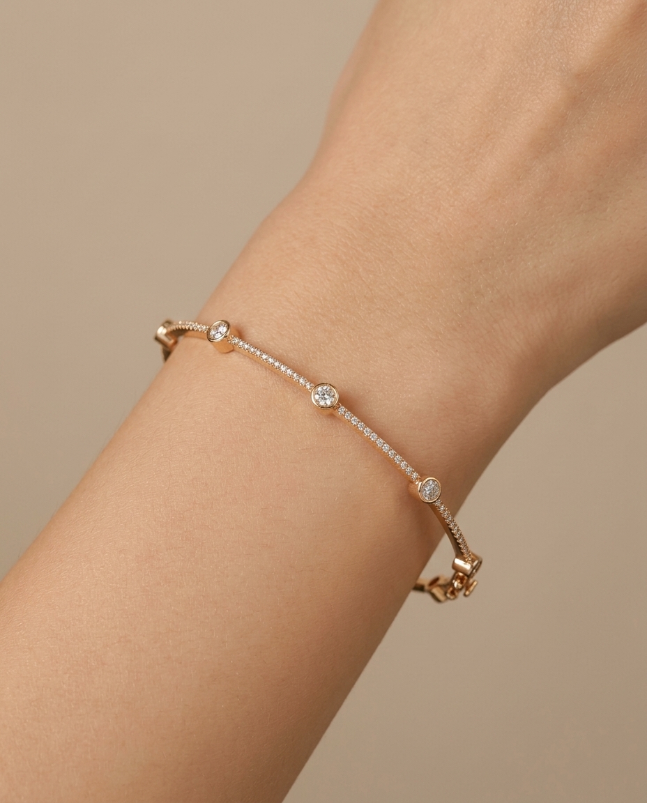 14KT Gold Diamond Bangle on model