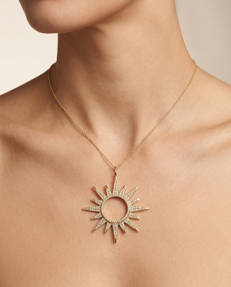 Diamond Sunburst Necklace on model