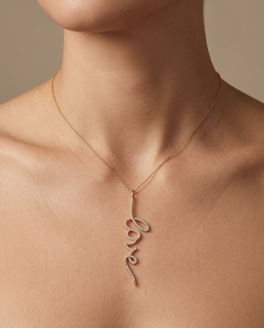 Diamond Love Necklace on model